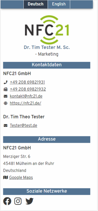 2. Scannen der erstellte vCard