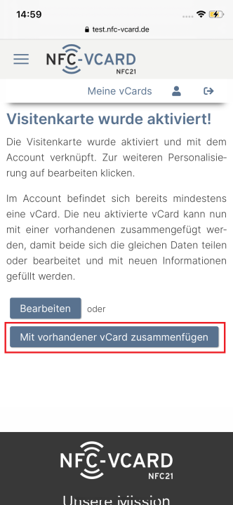 1. Weitere vCards dem Profil hinzufügen