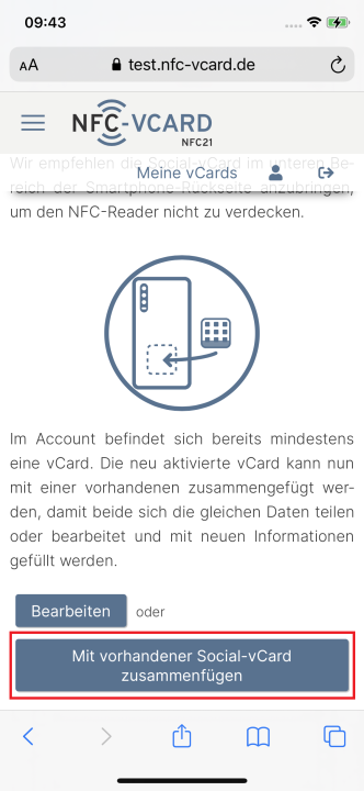 Weitere vCards dem Profil hinzufügen