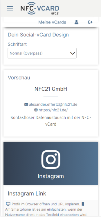 Design der Social-vCard ändern